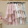 Kwiatowa spódnica Kobiety Summer Sweet Ruffled Aline Szyfonowa długa spódnica Koreańska odzież 220521