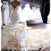 Luxus kaskadierende Rüschen Meerjungfrau Brautkleider Kapelle Zug Plus Größe Bellanaija Nigerianischen Arabisch Land Brautkleider