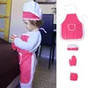 4 pièces enfants tablier de cuisine gants chapeau ensemble rose Pâques Halloween enfant Chef cuisine cuisson jouer habiller Y220426