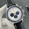 46mm 품질 B01 Navitimer 시계 크로노 그래프 쿼츠 운동 스틸 민트 녹색 검은 다이얼 50 주년 기념 남성 감시 가죽 스트랩 224N