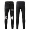 Zwart gescheurd jeans voor man denim heren magere motorrijder slanke knie scheurd van nood met gat fit straat vaste kleur trendy lange rechte rits rits stretch hiphop motorfiets