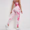 Seamless Tie-Dyed Yoga Sets Sports Fitness High Waist Hip Raise Pants Cutout Bra Suit Workout Clothes Gym Leggings Set for Women 220330