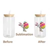 UPS 20oz/18oz/16oz/12oz Blanks Sublimation Glass Cola Can Tumbler Frosted Beer Jar Soda Beverage Straw Cup with Bamboo Lid Clear Colored Glas