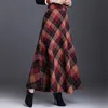 Neophil Woolen Ciepły Plus Rozmiar 3XL Plaid Spódnice Zima Kobiety Anglia Styl Kieszenie Midi Plised linia Tartan S9216 220317