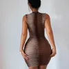 Kadınlar Seksi Bodycon Dress bayanlar kolsuz şık yatay şerit desen kalem yaz kulübü giyim partisi mini es 220613