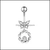 Body Arts 14G Dangle Butterfly Zircon Belly Button Ring Cz Navel Piercing Jewelry For Women Girls Drop Delivery 2021 Topscissors Dhd6W