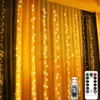 Strings LED Solar Powered 3x1M/3x2M/3x3M Copper Wire Curtain String Lights Waterproof Outdoor Window For Christmas Party WeddingLED