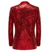 Men's Shiny Red Sequins Blazer Floral Suit Jacket One Button Shawl Lapel Tuxedo Blazers Party Wedding Banquet Prom Costume Homme 220815