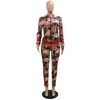 2 adet pantolon için kadın kıyafetler için sonbahar sonbahar kırmızı çiçek baskılı bluz uzun pantolon moda zarif kumaş pantolon seti 220511