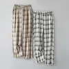 Houzhou Plaid Pants Men Linens Korean Kontrollerade byxor Male Streetwear Fashion Bottoms Summer Wide Leg Pants Harajuku Breattable 220629