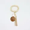 Träpärla Keychain Favor Trä Beaded Armband Multicolor Tassel Key Ring DIY Wooden Chips Pendant Charm ZZB14939