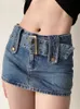 Womengaga Wide Belt Denim Miniskirt 여성을위한 Womengaga Wide Belt Denim Miniskirt 한국 섹시한 짧은 치마 주머니 High High Waho Safari 스타일 LU2N 220317