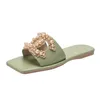 X Sommer-Designer-Sandalen aus Rindsleder. Einzeilige, lässige Damen-Slipper in modischen, massiven Perlen-Slides