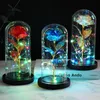 Decorative Flowers & Wreaths Flashing Colorful LED Night With Black Base Galaxy Rose In Flask Flower Glass Dome For Valentine'S Day Gift