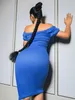 Gramaker mavi kapalı omuz göğüs bodycon club elbise üzerinde kadınlar yaz sıska midi yüksek bel cömert vestido 220602