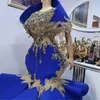 2022 Royal Blue Aso Ebi Mermaid Plus 크기 파티 드레스 아프리카 이브닝 가운 럭셔리 구슬 레이스 흑인 여자 파티 가운