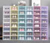 Organizador de armazenamento de tênis à prova de pó de plástico de plástico transparente Flip Flip Transparent High Heels Boxes Candy Color Shoes empilháveis ​​Recipientes CASO SN4291