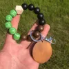 Wood Bead Bracelets Party Favor Football Softball Keychain with Wood Chip Wristband Pendant Fashion Wristlet Bangles Holder Wrist Ring Jewelry B8186