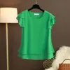 Nueva blusa de verano para mujer, camisa holgada de gasa con cuello redondo, blusa de manga corta para mujer, camisas de gran tamaño, tops y blusas para mujer, Top