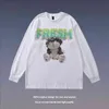 T-shirt de manga comprida branca TKPA para homens e mulheres 2022 Autumn thin americano estampa de rua Hip Hop Sweater de pescoço redondo solto