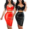 Рабочие платья V-образное вырезок Wetlook Pvc Pu Кожа двух кусочков для женщин.