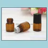 1 2 3 5 10Ml Essential Oil Glass Roller Bottles Mini Tiny Refillable Empty Aromatherapy Per Liquid Amber Roll On Bottle Vials Metal Drop Del