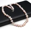 Łańcuchy Naturalny naszyjnik z perłami słodkowodnej 7-8 mm nieregularne okrągłe perły naszyjniki dla kobiet lady love ślub Choker Akcesoria biżuterii