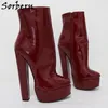 Sorbern Customized Wine Red Ankle Boots Women Visible Platform Unisex 20Cm Block Heels Shoes