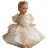 Gold Sequined Sparkly Flower Girl Dresses Abiti Abito da ballo Sheer Neck Tulle Maniche lunghe Liltle Bambini Compleanno PageAnt Abiti da matrimoni Abiti da matrimonio Robes de Fête