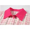Pink Plaid Bubble Kortärmad skjorta Kvinnor Summer Hit Colors Sweet Hk Style Girl Group Midja Slim Short Top Female Blus CX220420