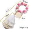 Bead Wood Bracelet Jewelry Silicone Beaded Tassel Party Favor Beaded Keychains Colorful Fringe Bracelets Bangle Wrist Key Ring Pendant Bag