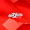 Luxe argent Moissanite anneaux pour femmes grande dentelle fleur 1CT diamant réglage fiançailles mariage bague femme bijoux