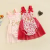 Rompers focusnorm 0-18m zomer babymeisjes schattig 1e verjaardag jurk kleding 2 kleuren mesh kant een letter bedrukte jumpsuits
