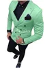 Knappe Piek Revers GroomsMen Double-Breasted Bruidegom Tuxedos Man's Past Bruiloft / Prom / Diner Man Blazer (jas + Broek + Tie) K688