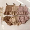 Baby Girl Suits Summer Ubrania Topsshorts kamizelka falbala bawełniana lniana stałe kolory stroje