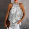 Женские блузки рубашки блестение элегантные галтера для женщин летом без рукавов свободные топы офисные дамы плюс размер 5XL Y2K одежда