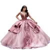 Rose pink Sequin Quinceanera Dresses 2022 Charro Mexican Sweet 16 Dress Corset Luxury Vestido De 15 Anos Festa Luxo Vintage