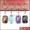 Nyckelringar Retro Handgjorda Tree of Life Rec Natural Stone Healing Crystal Quartz Keychain Keys Chain Rin M MJFashion DHWHC