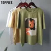 Toppies Sommer-Charakter-T-Shirts, modische Mädchen-Tops, kurzärmelige bedruckte T-Shirts, koreanische Damenkleidung, 95 % Baumwolle, 220411