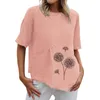 T-shirt femme violet foncé chemise femme impression col rond chemises manches courtes coton lin t-shirt été ample coupe décontractée blanc bureau