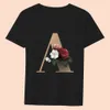 Женская летняя черная футболка 26 Английская серия печати писем Страслу Слим Слим Топ пригородная мода Harajuku Ladies с коротким рукавом