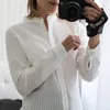 Foxmertor 100% camisa de algodón blusa blanca primavera otoño blusas camisas mujeres manga larga casual tops sólido bolsillo blusas # 66 220805
