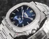 R8F 5726 Cal A324 Orologio automatico da uomo con fasi lunari Cassa con diamanti pavé Quadrante blu con quadrante ghiacciato con bracciale con diamanti bling Orologi gioielli Super Edition Puretime B2