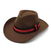 Berretti Cappelli da cowboy in lana Four Seasons Stile contratto Design a righe 57-58cm Cappellino da cowgirl Cappelli fedora unisex Tesa curva Jazz Party NZ0044Beret