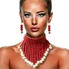 Afrikansk uttalande Chunky halsband för kvinnor Multi Strand Colorful Bead Layered Halsband Fashion Jewelry Costume örhängen Set 220810