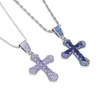 Iced Out Hip Hop Cross Pendant Fit Rope Chain Tennis Chain Halsband Pavered Purple Blue White Pink Cz Stone For Men Women SMYCKE Drop Ship