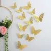 12 unids/lote 3D pegatina de pared de mariposa hueca 3 tamaños oro rosa plata mariposas adhesivos removibles para pared Decoración