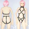 Nxy Sm Bondage Leather Harnas Underwear Set Goth Reggicalze Donna Bh Sexy Body Taille to Been Kooi Bdsm Restraint 1216