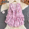 Atopos Floral Elegant Women Chiffon Dress Summer Sundress Ruffle Short Dresses Sweet Vestidos Female Robe Woman Clothing 220514