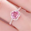 anneaux de cristaux roses de luxe bague d'amour de coeur de tourmaline naturelle bague de génération en direct plaquée or rose